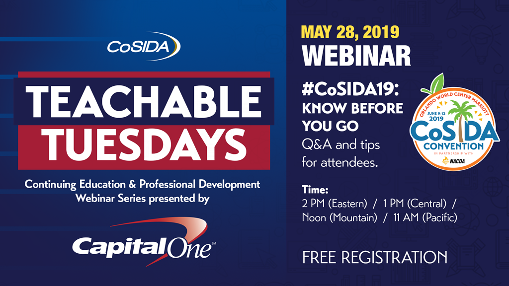 Join Us! Tuesday, May 28 Capital One Webinar: #CoSIDA19 Convention Know Before You Go